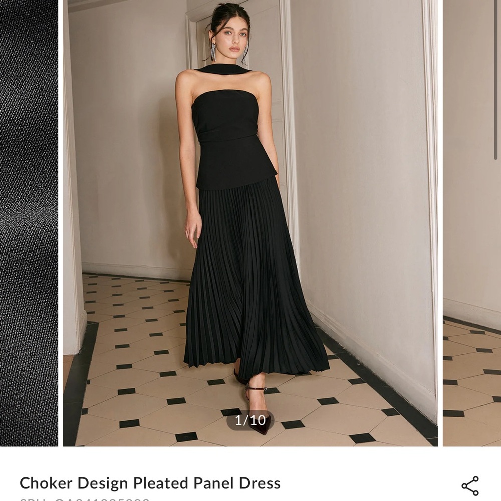 Commense Choker Design Pleated Panel Dress